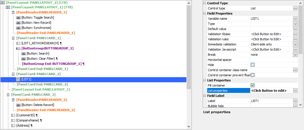 Open the List Builder by clicking the ... button for List
properties.